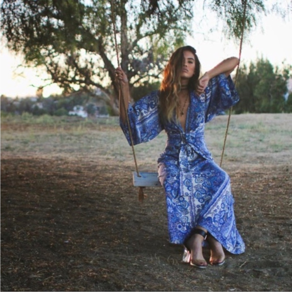 Tularosa Rosella Blue Floral Maxi Dress Sz Small
